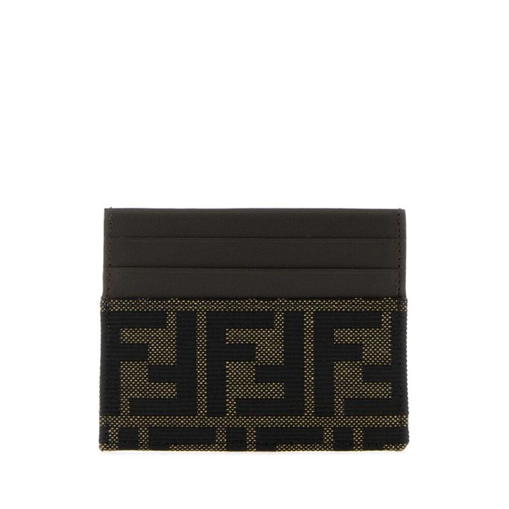 Fendi Men Brown Jacquard Ff Card Holder